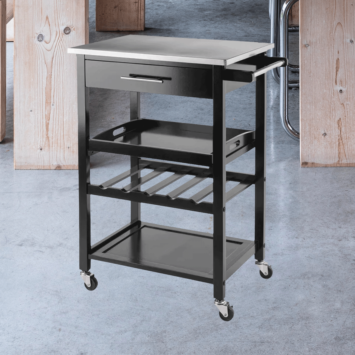 Modern Kitchen Trolley Island on Wheels Farmhouse Kitchen Cart with 1