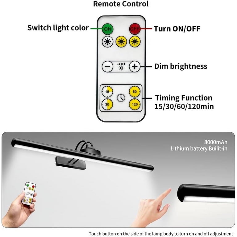 26" Wireless Picture Lights, Rechargeable Battery Art Display Light ...