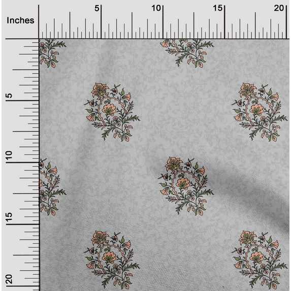 oneOone Silk Tabby Light Gray Fabric Leaves & Floral Block Fabric For Sewing Printed Craft Fabric By The Yard 42 Inch Wide