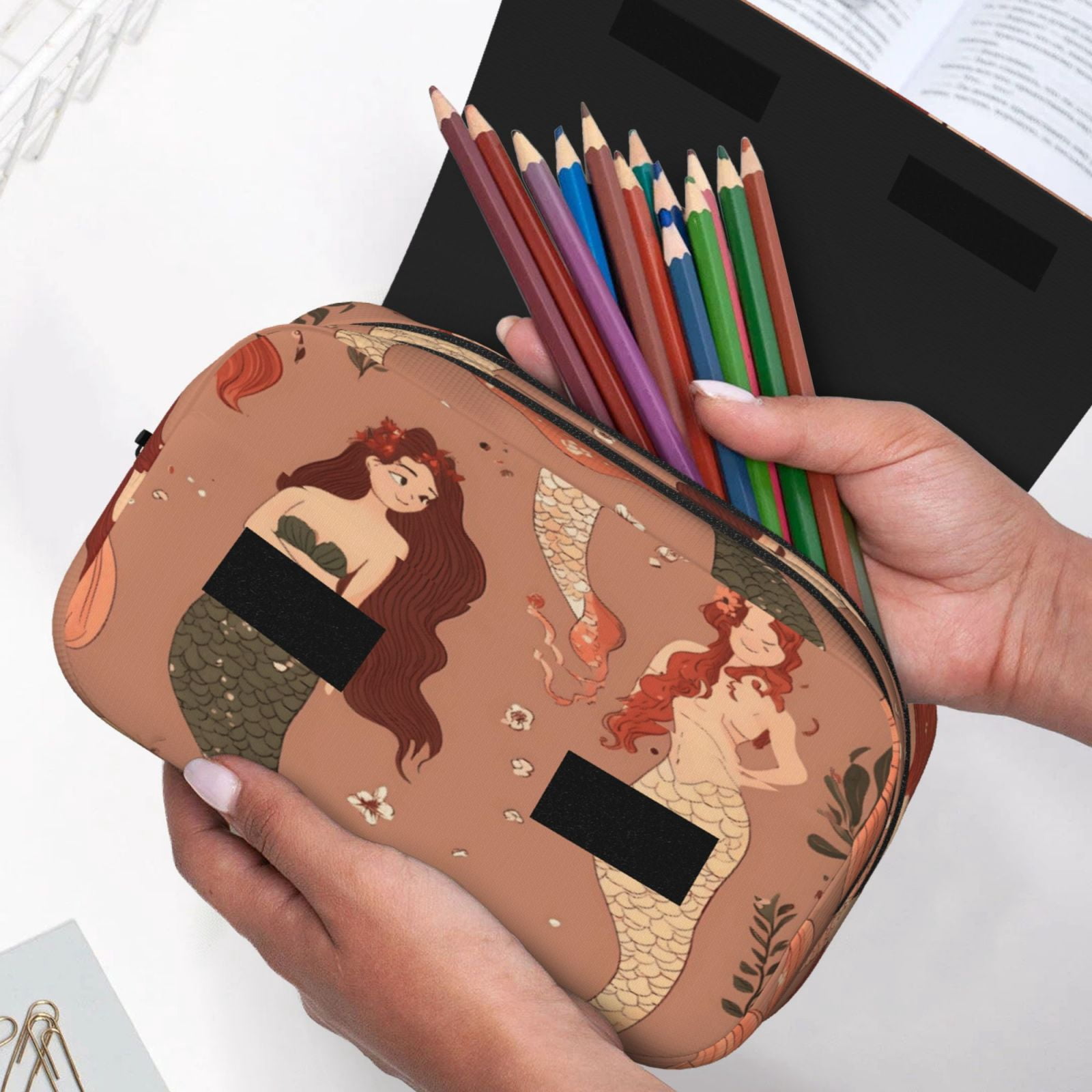 Large-Capacity Flip-Top Double-Layer Pencil Case, Multi-Functional Pocket Pen Case, Durable Stationery Organizer Mermaid
