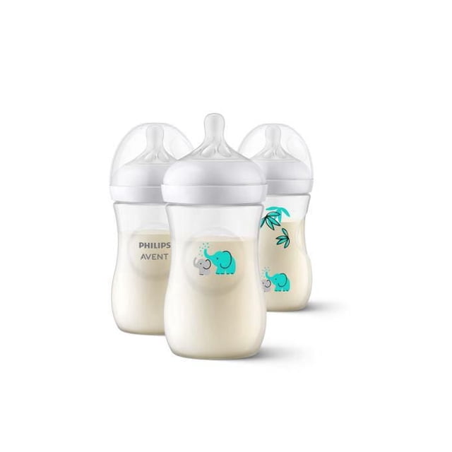 Philips Avent Natural Baby Bottle With Natural Response Nipple, With Blue Elephant Design, 3x9oz Bottles, SCY903/63