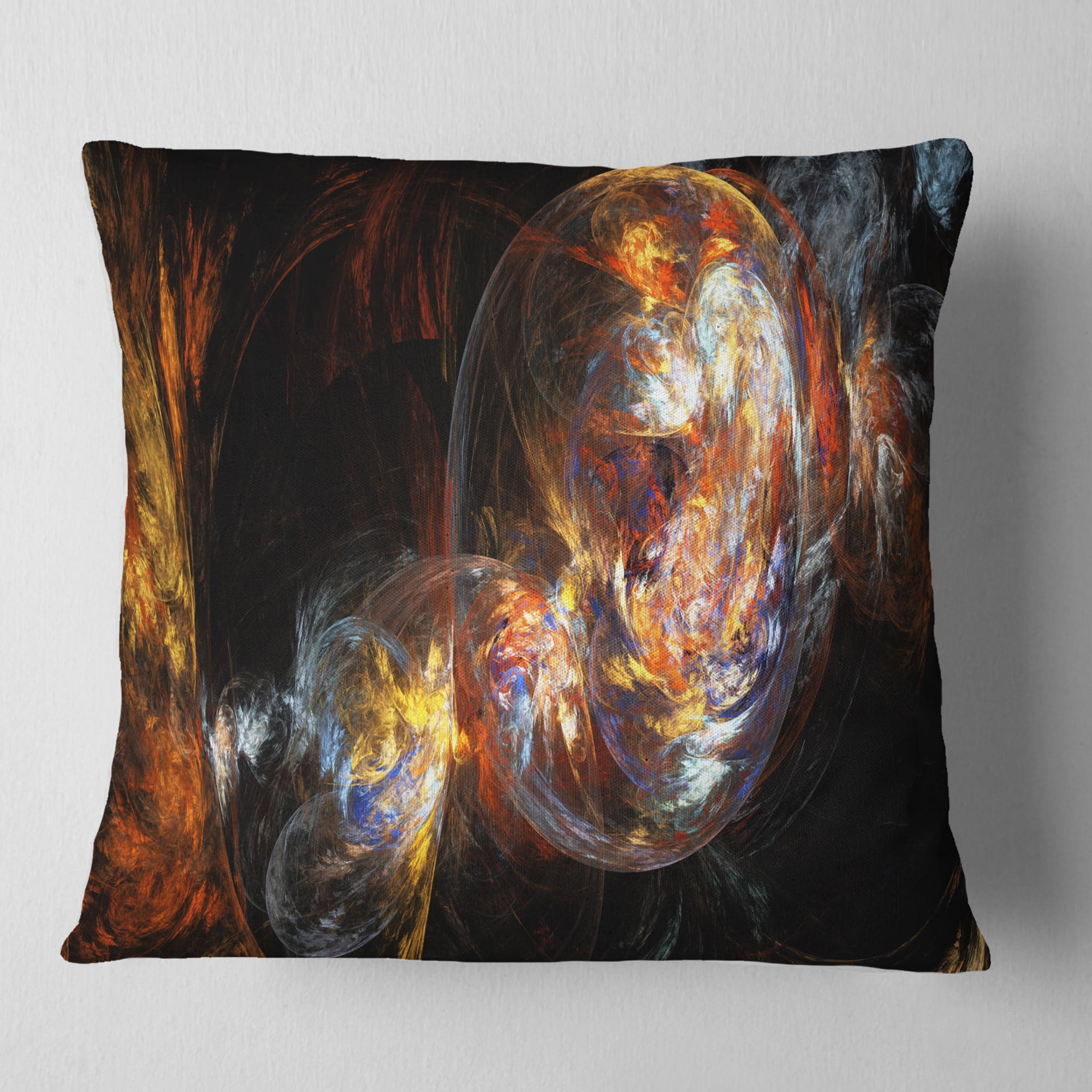Designart Bubble Smoke Golden - Abstract Throw Pillow - 16x16