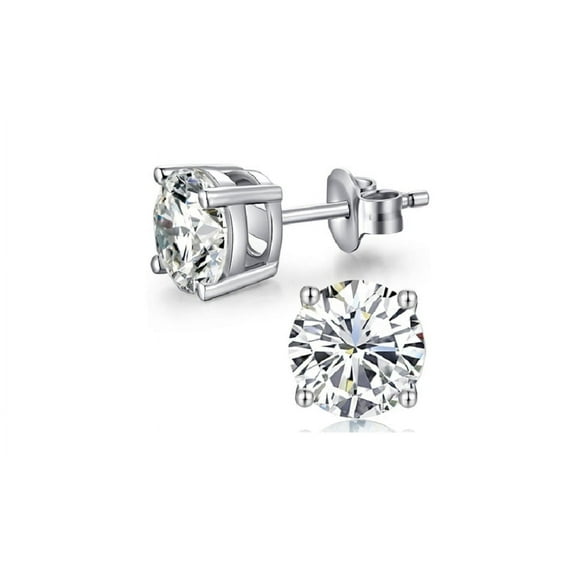 Paris Jewelry 18k White Gold 1 Ct White Sapphire Round Stud Earrings Jewelry Gift for Women plated