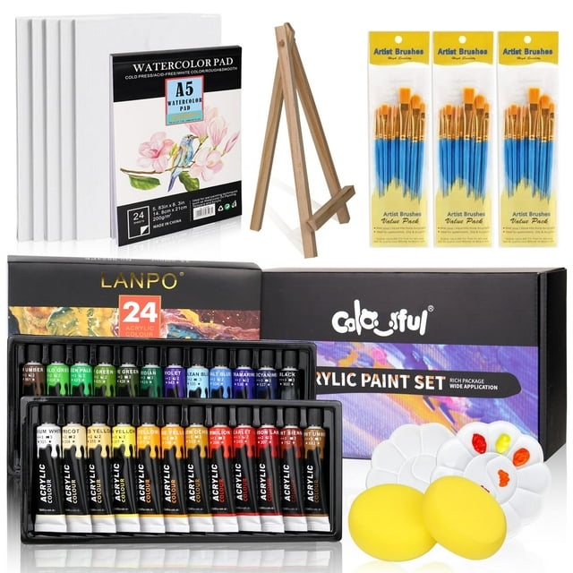 Kit de pintura acrílica colorida, 24 colores, 30 pinceles