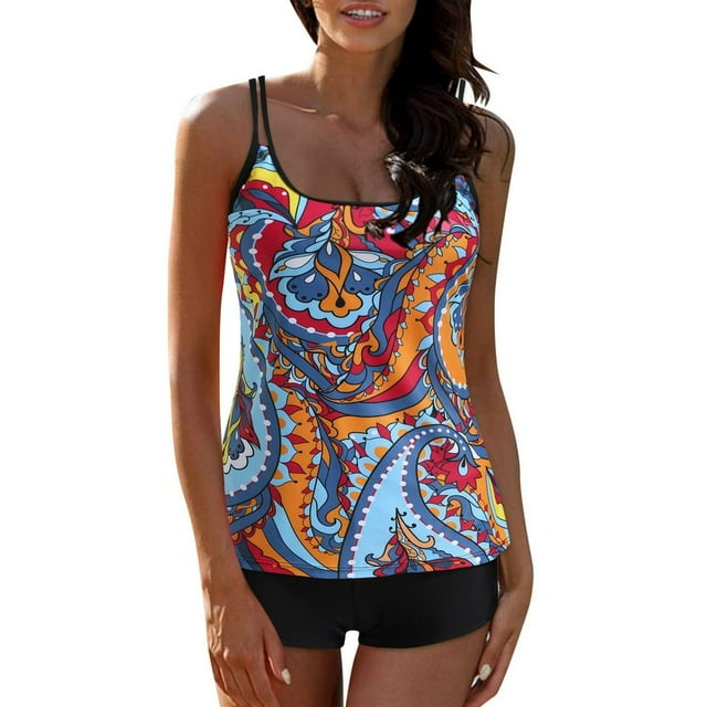 Women Tankini Swimsuits Two Piece With Boy Shorts Swimwear Bathing Suits Loose Fit Floral Printed