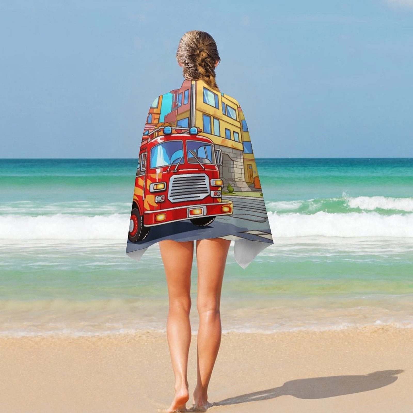 Fire Engine Car Truck Microfiber Beach Towel Lightweight 63''x32'' Oversized Extra Large Towels Quick Dry for Travel Pool Yoga Gym Sports Accessories Vacation Essential