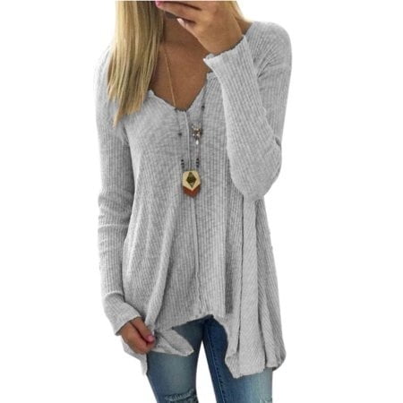 Women's Large Size Knit Pullover Fashion Tops Long Sleeve Cotton Fabric T-Shirt Plus Size