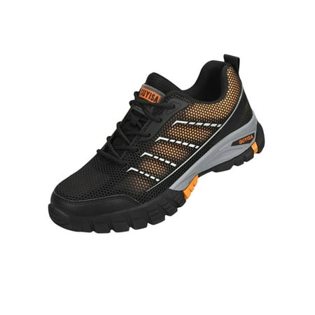 

Gomelly Women Safety Shoe Steel Toe Work Shoes Lace Up Sneakers Comfort Protection Boot Men Unisex Black Orange 9