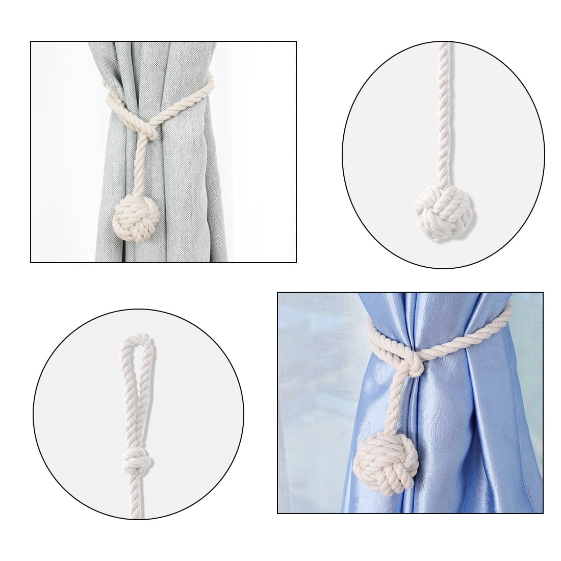 Unique Bargains Curtain Tiebacks Decorative Rope Holdback Holder Beige 24"