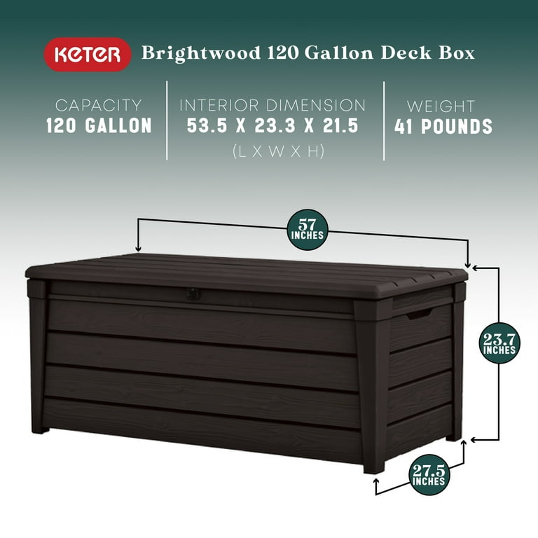 Keter Brightwood 120 Gallon Outdoor Plastic Storage Deck Box- Brown