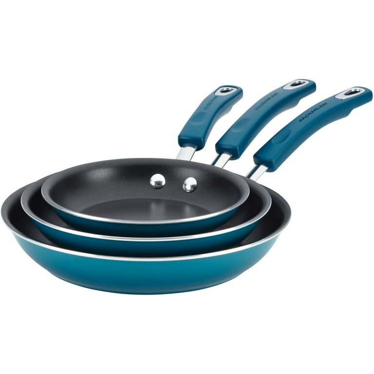 Rachael Ray 3-Piece Porcelain Enamel, Non-Stick Frying Pans/Fry Pans/Skillet Set, Marine Blue