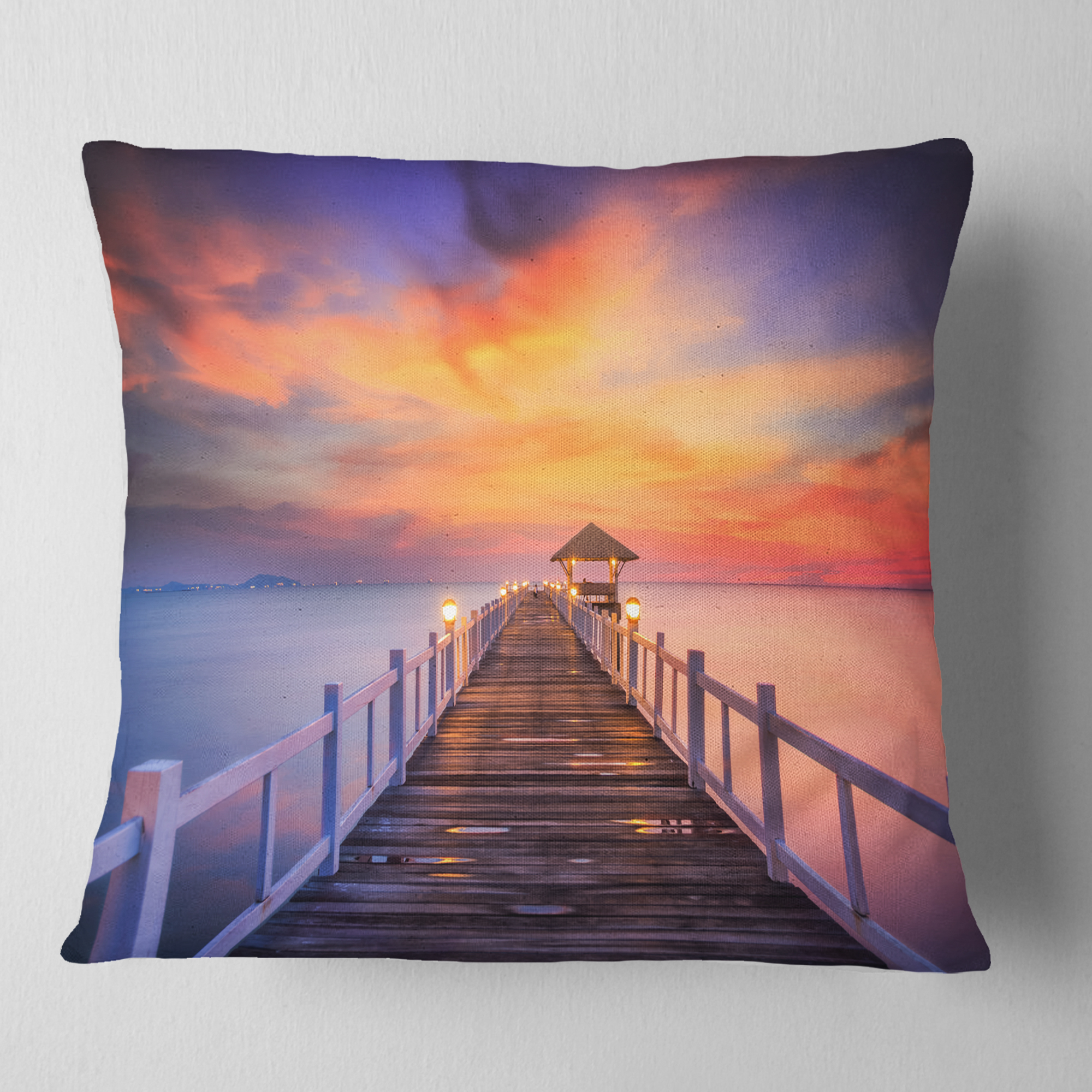 Designart Wooden Bridge - Landscape Photography Throw Pillow - 16x16