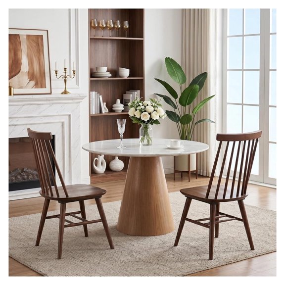 Wood Dining Chairs Set of 2 Slat Back Kitchen Chairs Solid Walnut Finish Dining Room Seating for Casual Table