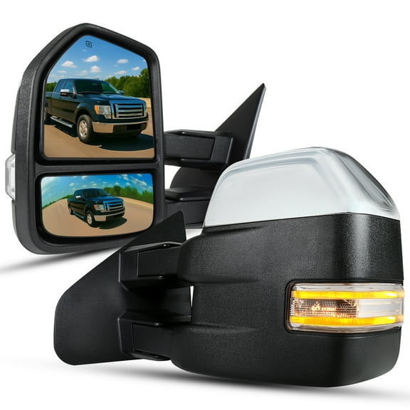 Spec-D Tuning [2015 Look] Chrome Power Heated Towing Mirrors w/ LED Signal Compatible with 2007-2014 Ford F150 Pickup Left   Right