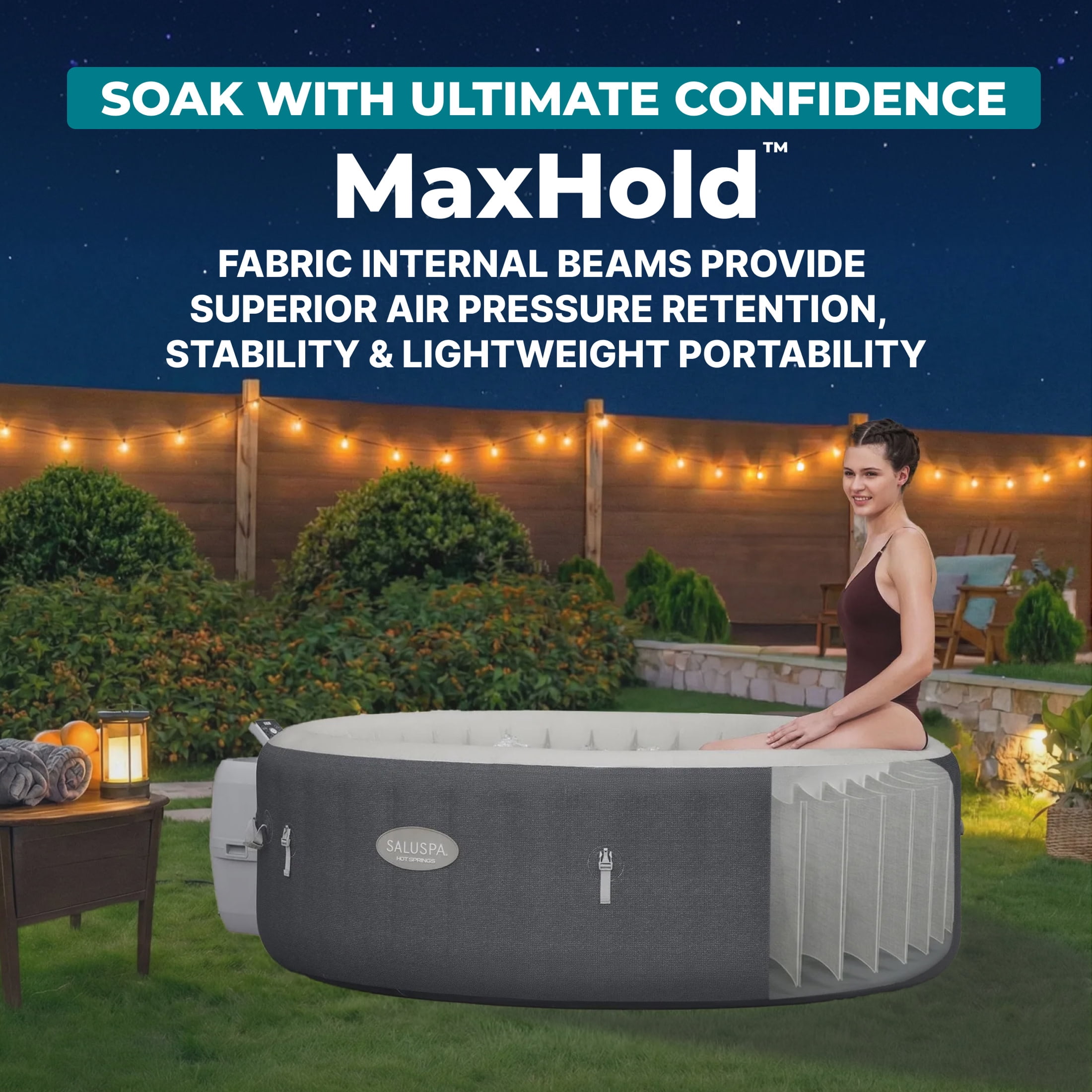 SaluSpa Hot Springs Energy-Efficient Smart AirJet 4-6 Person Inflatable Hot Tub with App-Control