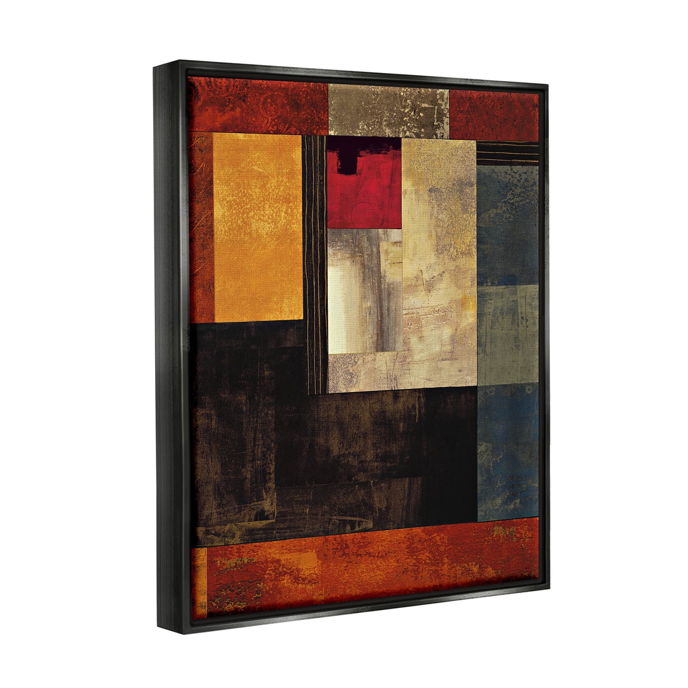 Rich Red Geometric Squares Abstract Graphic Art Jet Black Framed Art Print Wall Art