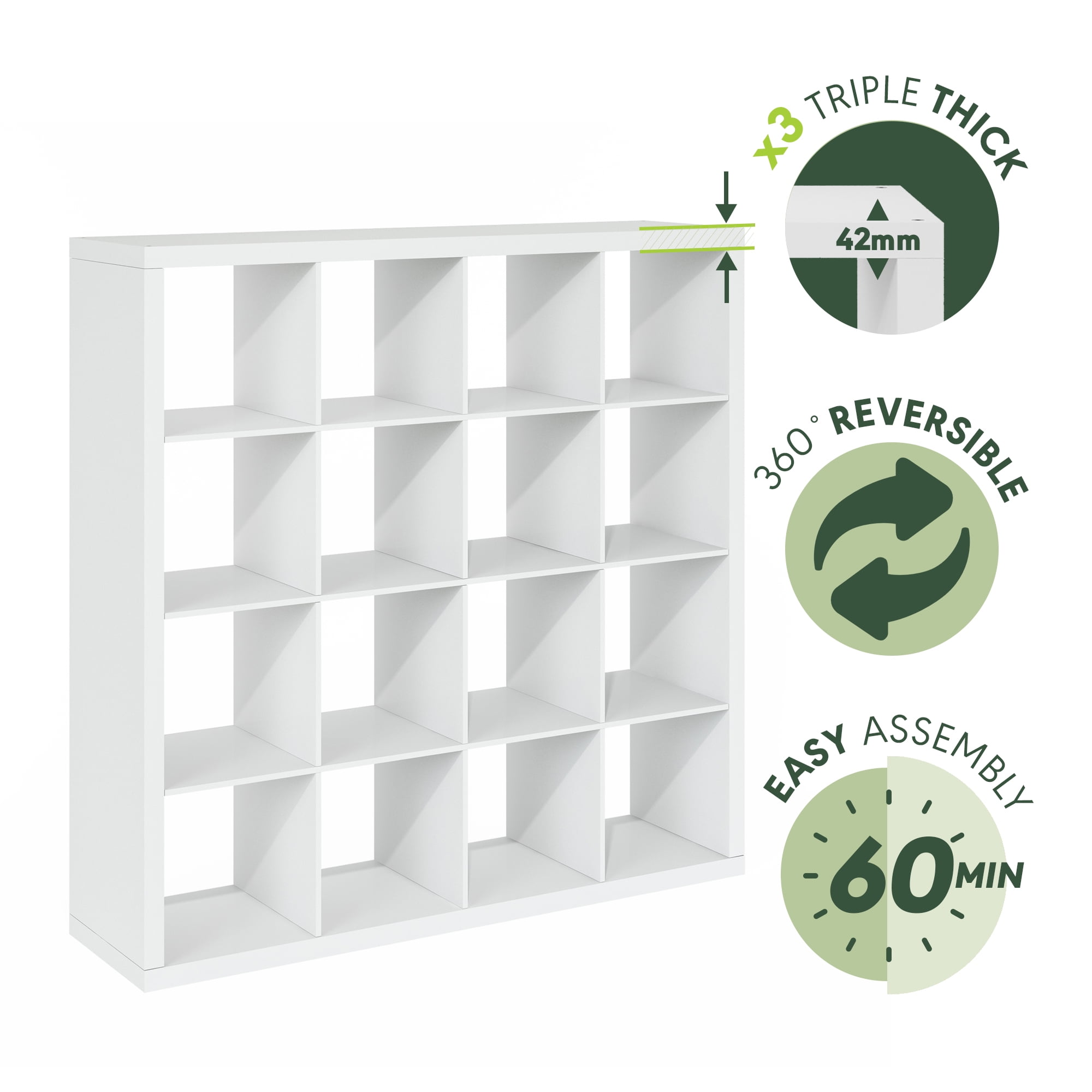 Furinno Cubicle Extra Thick Frame Decorative Cube Storage Organizer, 16-Cube, White