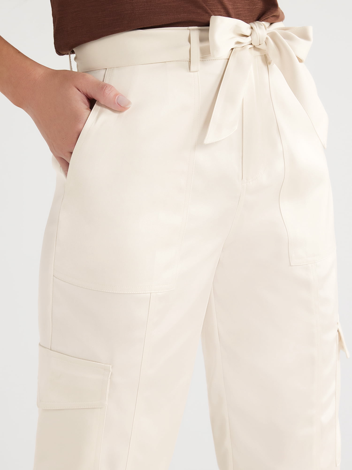 Sofia Jeans Women's Tapered High Rise Satin Cargo Pants, 27" Inseam, Sizes 0-18