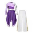 thumbnail image 1 of Choomomo Robe de Danse pour Filles avec Louanges, Manches Longues, Asymétrique, avec Pantalon Ample, Violet&Blanc 6, 1 of 5