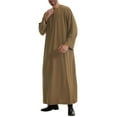 thumbnail image 6 of dzxyzu Men's Kaftan Thobe Muslim Robe Button Up Long Gown Kaftan Thobe with Pockets Mens Arab Thobe Long Sleeve Pocket Casual Robe 2024 Winter Saving, 6 of 9