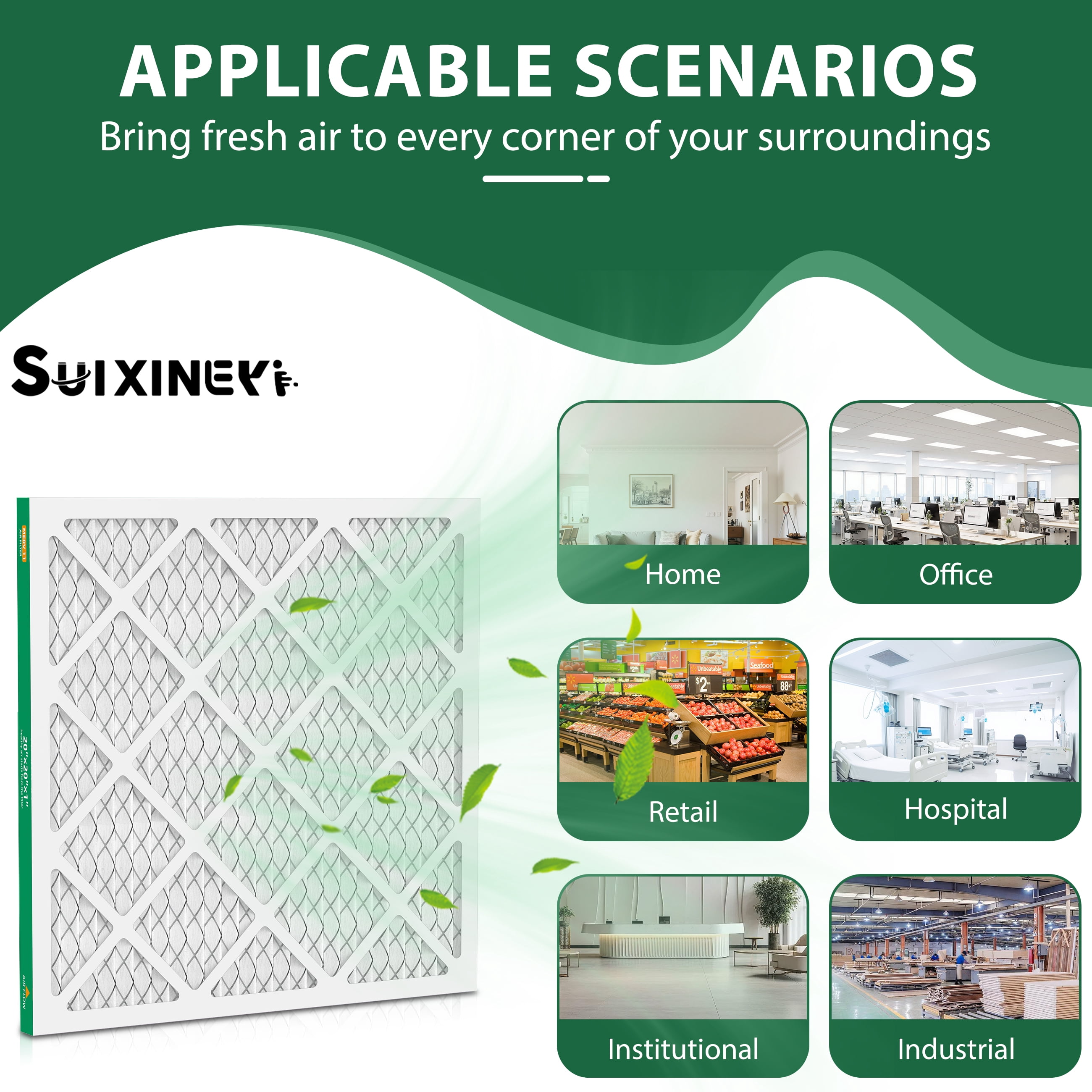 SUIXINEYI 20X20X1 MERV11 Pleated Air Condition Filter MPR1000 HVAC Furnace Air Filter for Dust Reduction,6 Filters