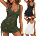 thumbnail image 7 of Lovskoo Swimsuit Coverup for Women Sleeveless Summer 2024 Beach Skirt Solid Color Knitted Hollow Beach Bikini Cover Up Green M, 7 of 7