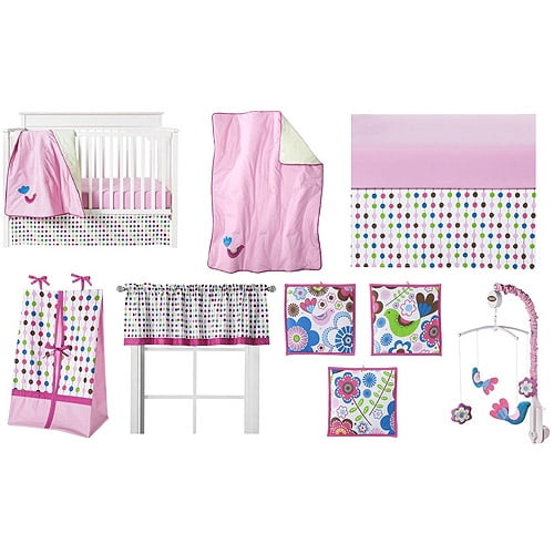 Bacati - Botanical Pink/Multi 10-Piece Nursery-in-a-Bag Crib Bedding Set 100% Cotton Percale Girls Crib Bedding Set with 2 crib fitted sheets