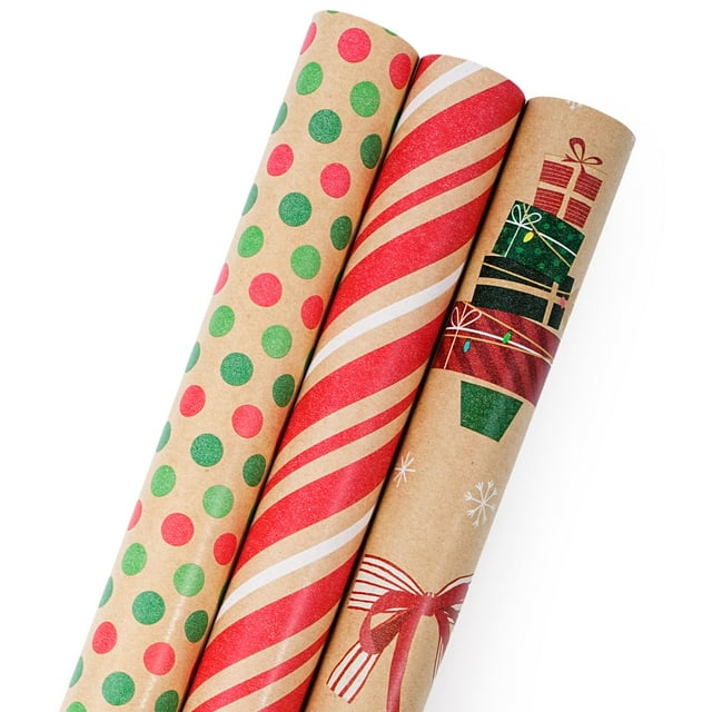 Juego de papel de regalo LAribons Kraft Christmas, 3 rollos