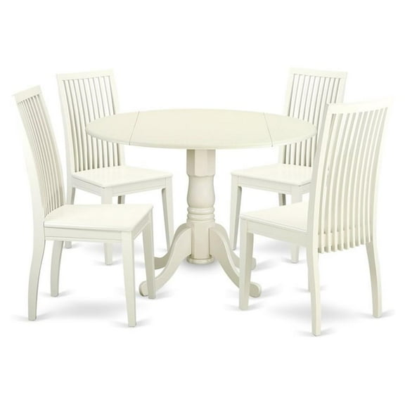 East West Furniture Dining Room Set Linen White, DLIP5-LWH-W