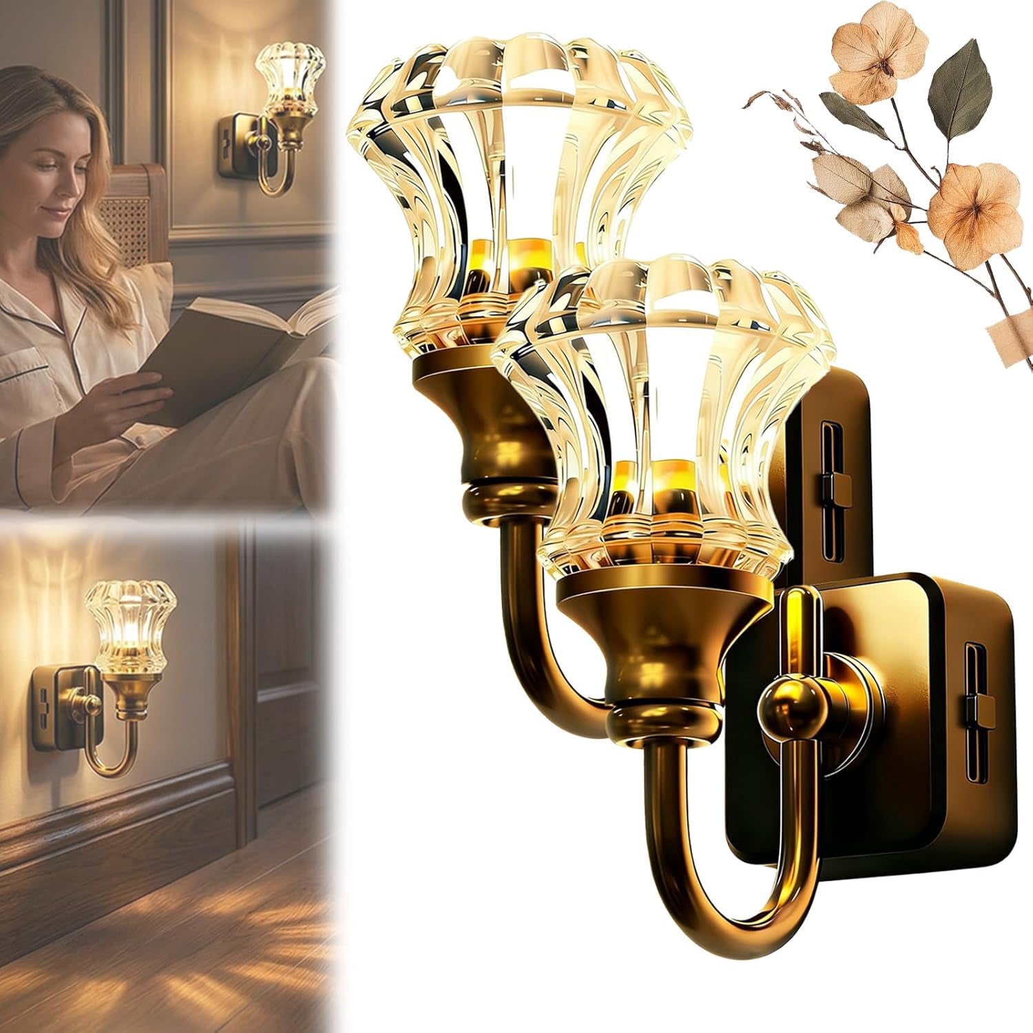 Flower Candle LED Plug in Night Light, 2026 New Vintage Night Lights Plug Into Wall - Retro Soft Warm Decorative Nightlight for Bedroom, Bathroom, Hallway, Stairway, Indoor Home Decor (1PC)
