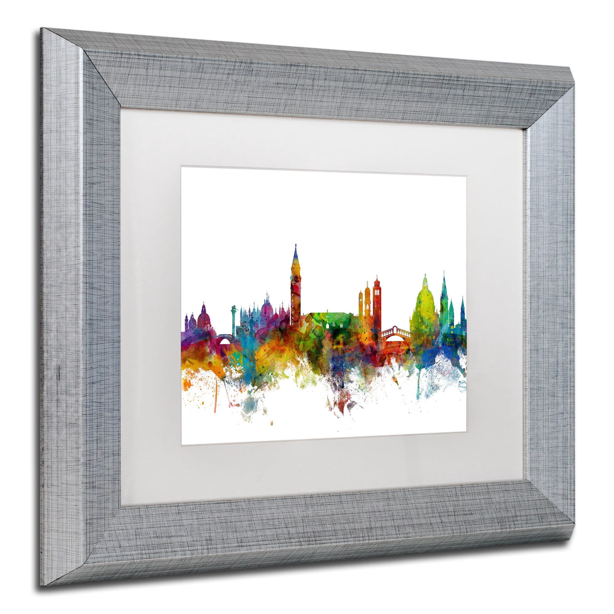 Trademark Fine Art "Venice Italy Skyline White" Canvas Art by Michael Tompsett, White Matte, Silver Frame