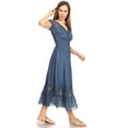 thumbnail image 3 of Women Renaissance Peasant Maiden Boho Inspired Cap Sleeve Lace Trim Maxi Dress, Blue, Large, 3 of 5