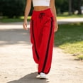 thumbnail image 6 of Fengactive Womens Side Stripe Pants with Pockets Drawstring Waist Wide Leg Baggy Color Block Long Pants, 6 of 6