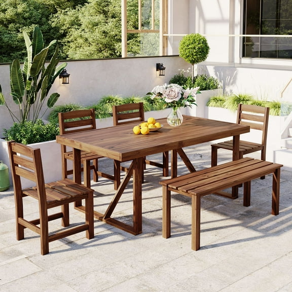 High-quality Acacia Wood Outdoor Table and Chair Set, Suitable for Patio, Balcony, Backyard (Brown)