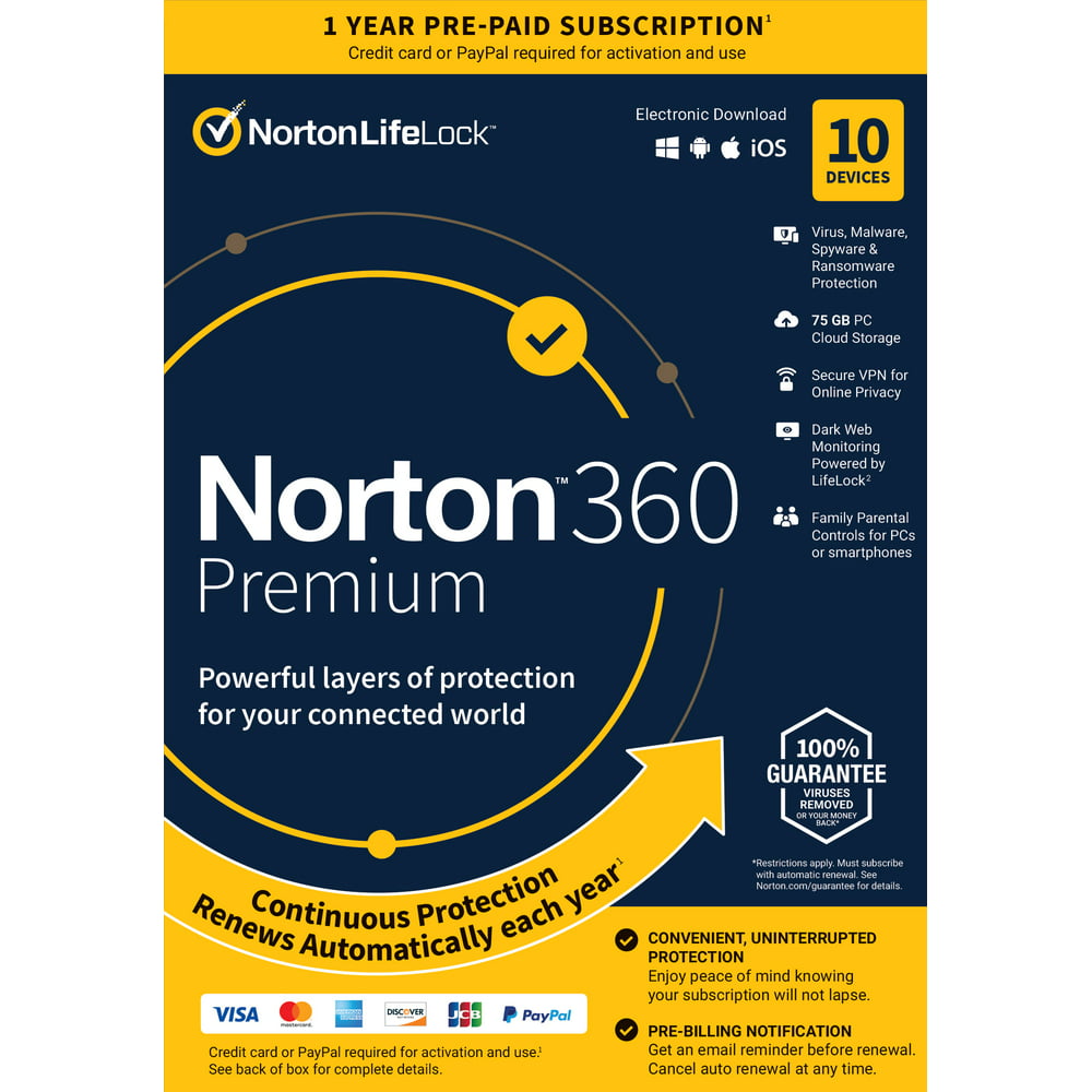 Norton 360 Premium + Antivirus,10 Devices, 1 Year with Auto Renewal, PC