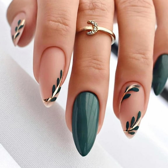 French Tip Press on Nails Medium Almond Fake Nails Press ons with Designs Chrome False Nails Long Glossy Full Cover Glue on Nails Cute Acrylic Stick on Nails for Women Nails Manicure Decoration 24Pcs