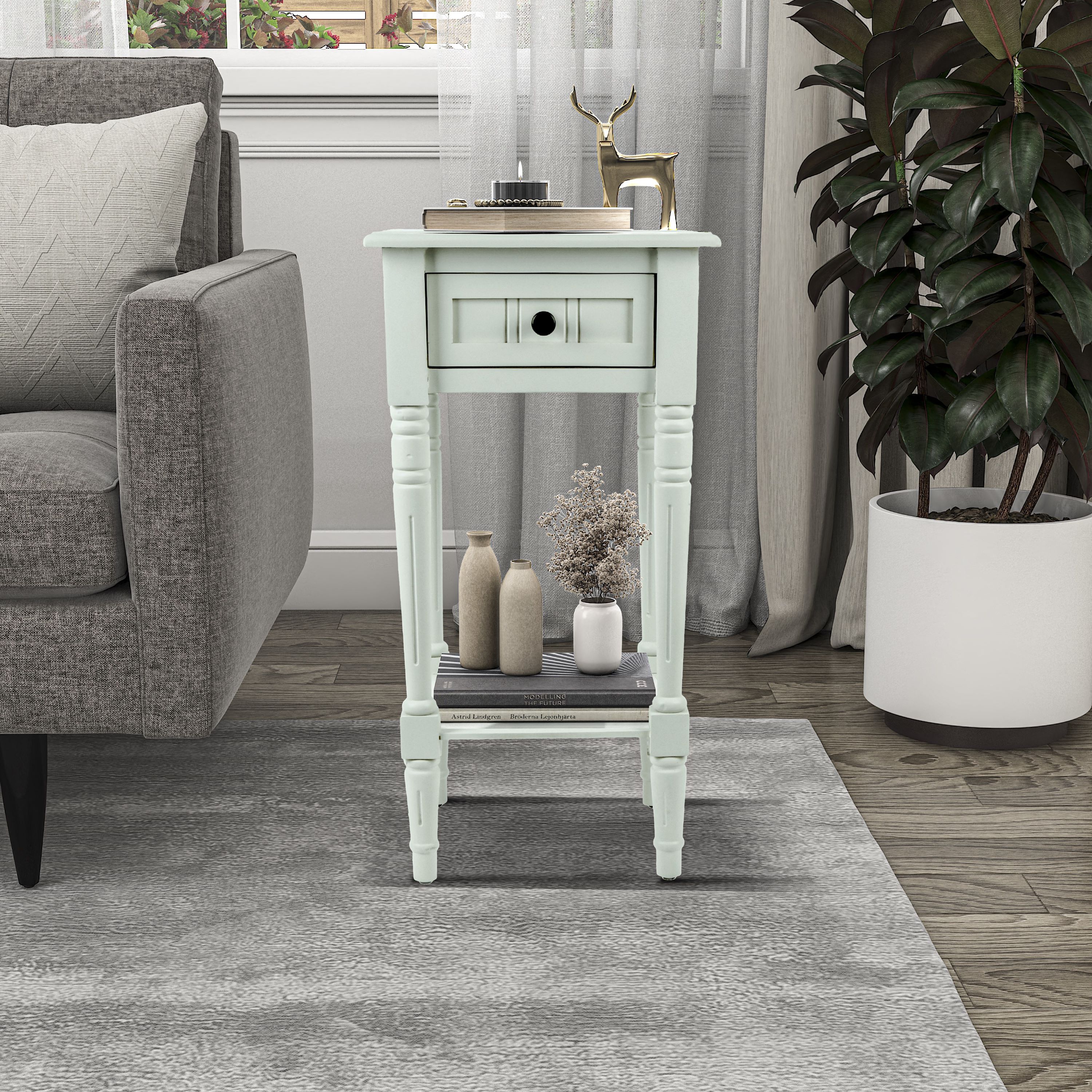 Decor Therapy Simplify 1-Drawer Accent Table, Sturdy Narrow End Table, 28" x 14" x 14" - Sea Glass