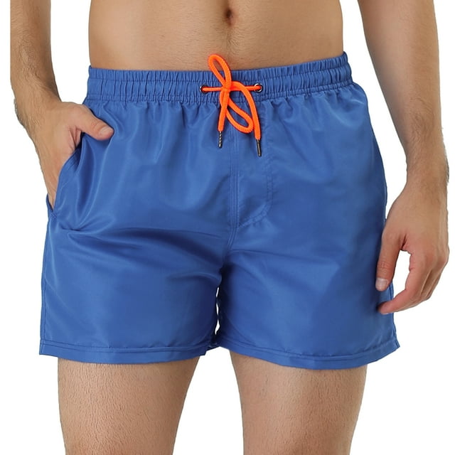 Pantalones cortos de natación con forro de malde color sólido con cintucon cordón pahombre Azul real 34