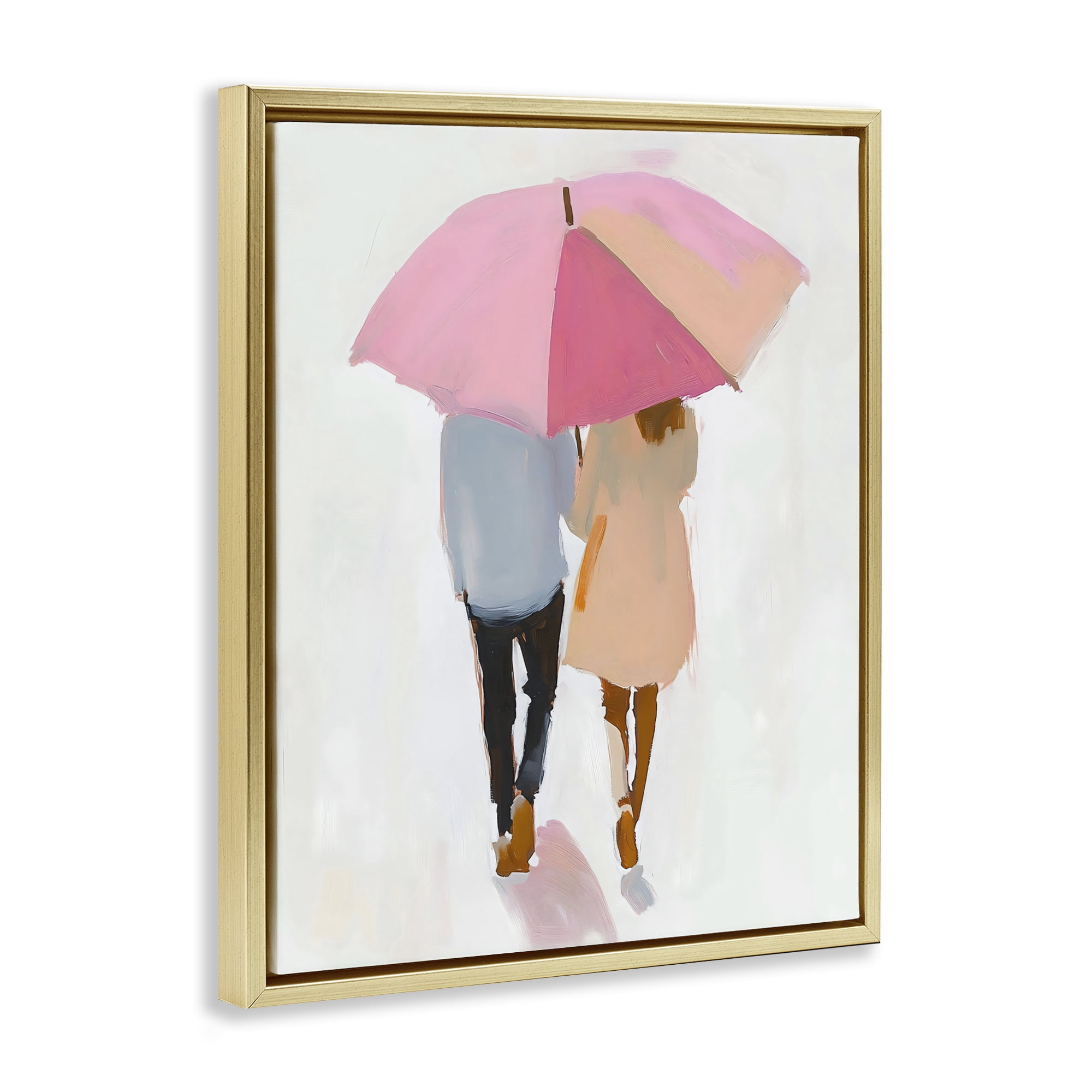 Stupell Industries Couple Stroll Under Umbrella Gold Framed Floater Canvas Wall Art, design by The Prints Vibe