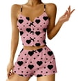 thumbnail image 2 of Gkeoshab Robes for Women Women Heart Pattern Cropped Camisole Top & Pajama Trousers Set Slim Fit Comfortable Threadcloth Loungewear Pink S, 2 of 3