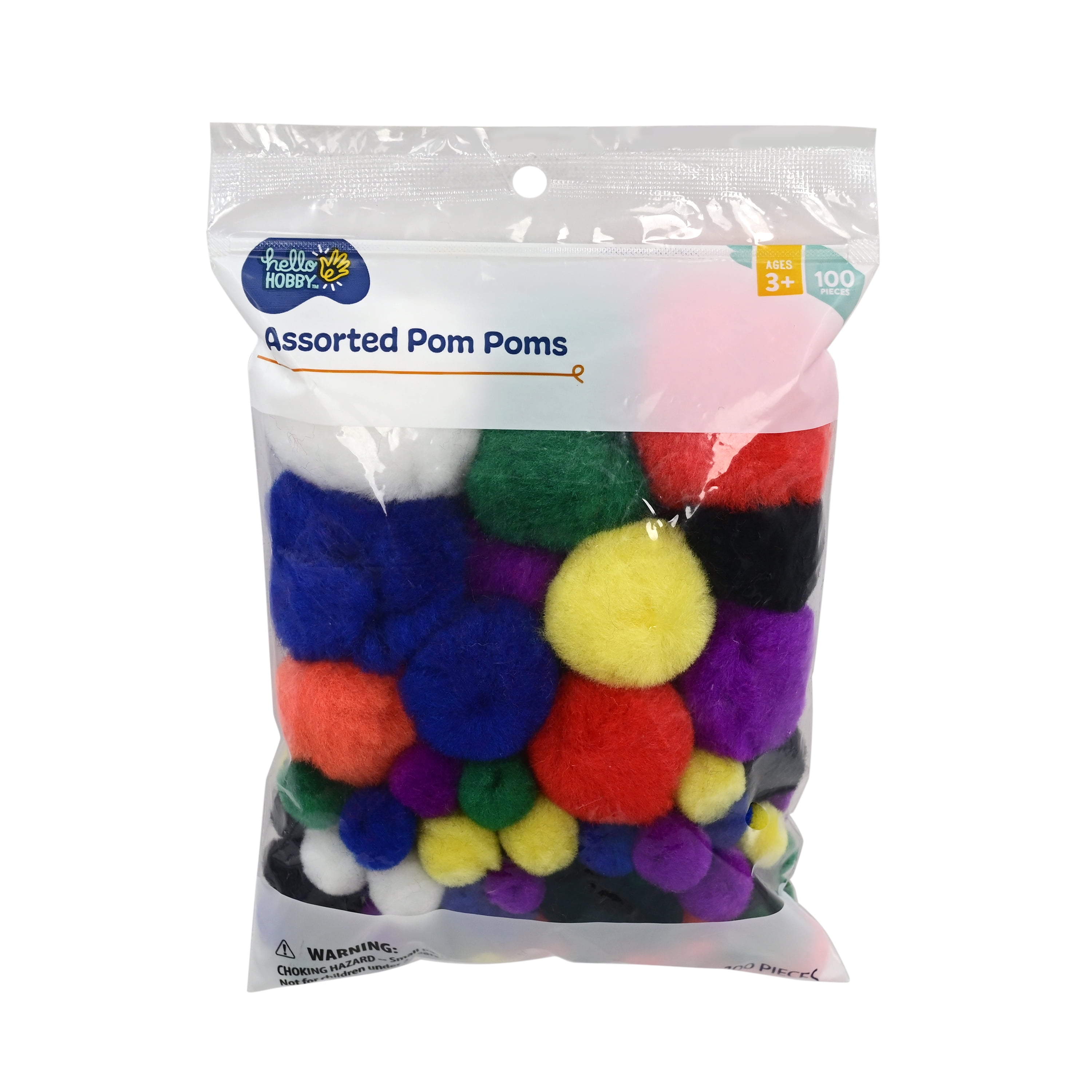 (4 pack) Hello Hobby Multicolor Rainbow Pom Poms, 100 Piece