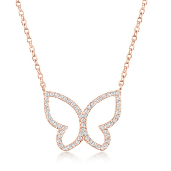 iJewelry2 Rose Gold Plated Sterling Silver Open Butterfly CZ Pendant Necklace 18''