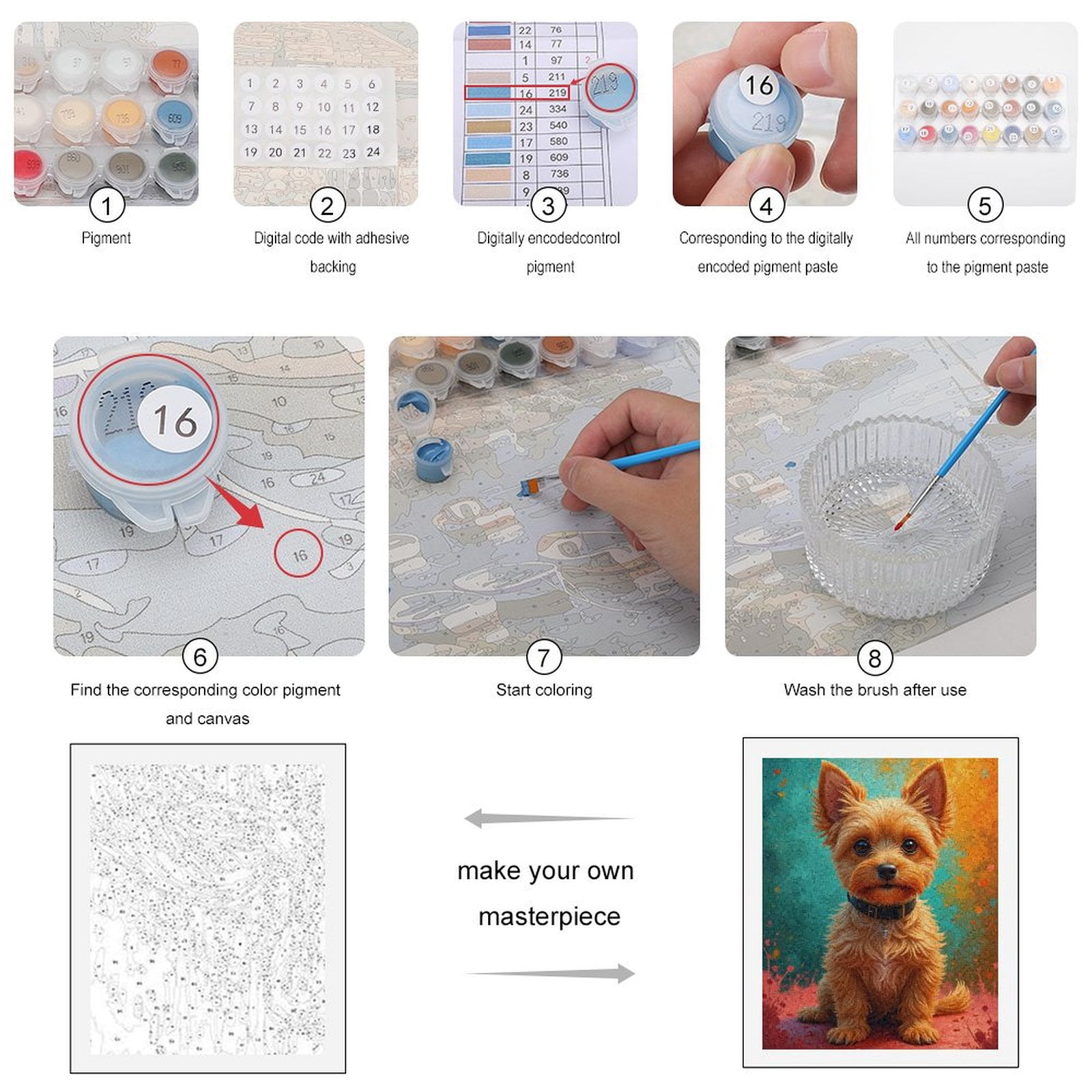 Paint By Numbers Kit for Adults Beginner - Small Dog Colorful Portrait Art DIY Canvas Painting Kits for Adults, Frameless Paint By Number for Adults for Home Wall Decor 16x20 Inch