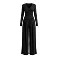 thumbnail image 6 of NMMUED Casual 2 Piece Sets for Women Long Sleeve Wrap Shirts Wide Leg Pants Outfits Resort Wear Elegant Lounge Suits Black S, 6 of 8
