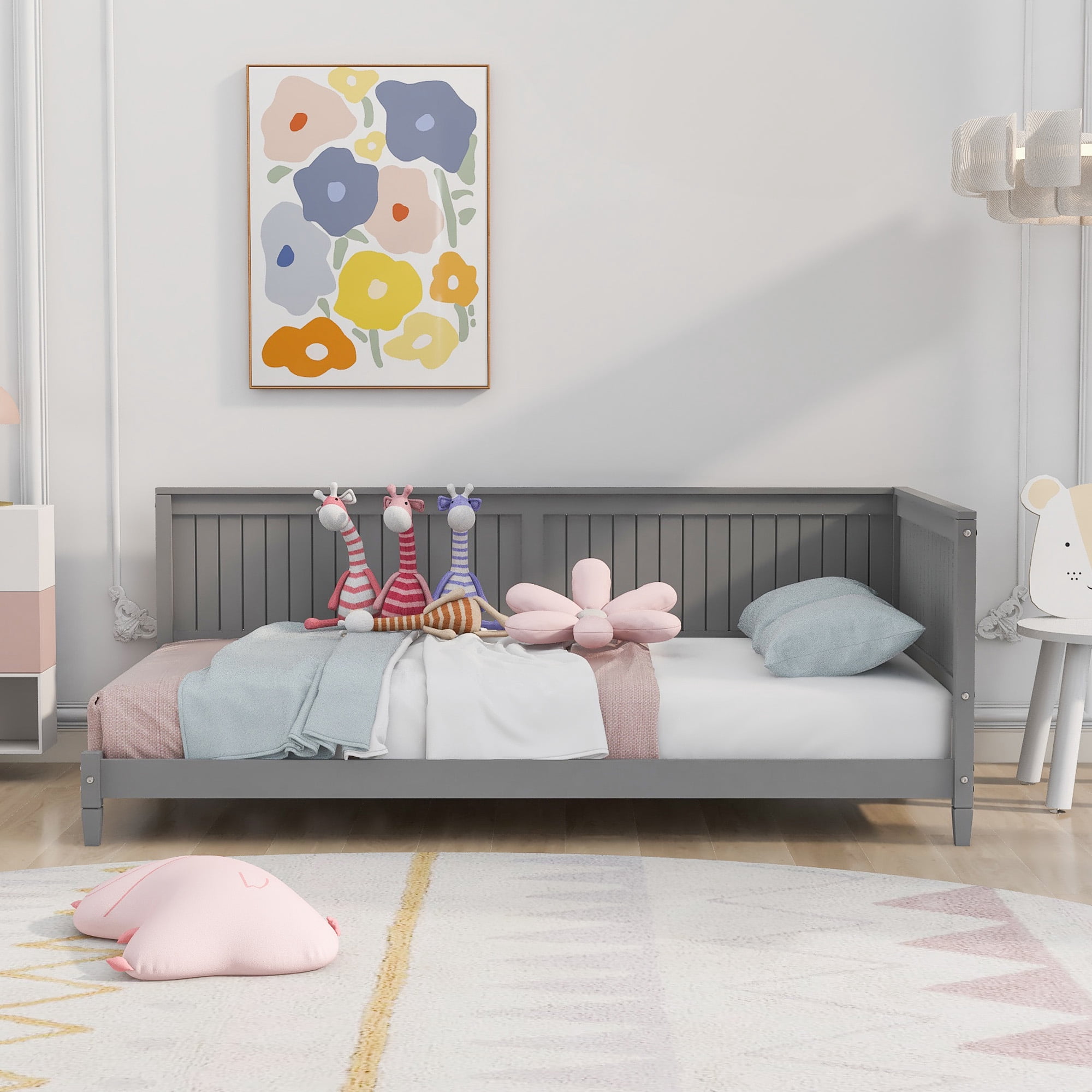 Aukfa Twin Size Daybed, Wood Sofa Bed, Gray