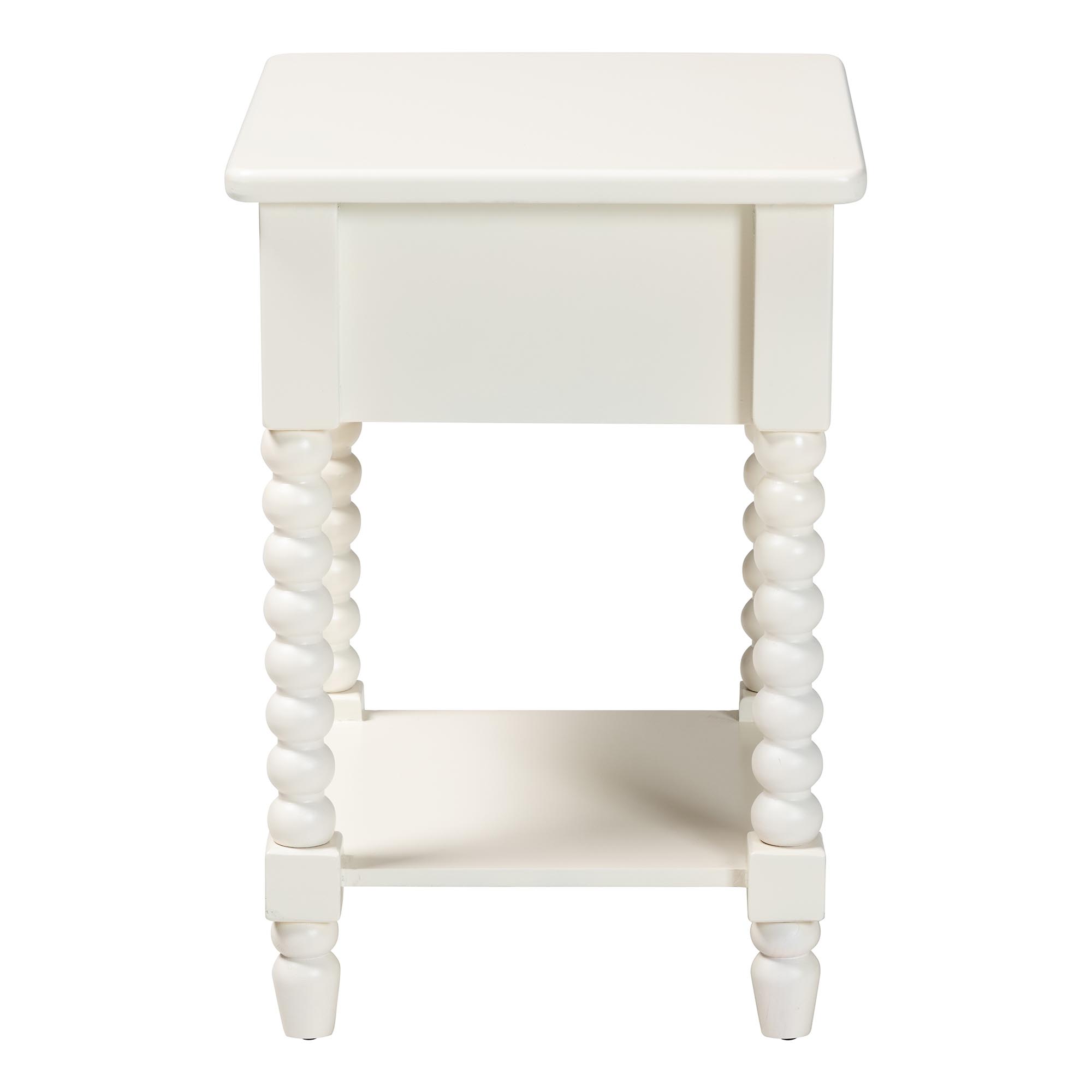 Baxton Studio Raynera Mid-Century End Table, 1-Drawer, White