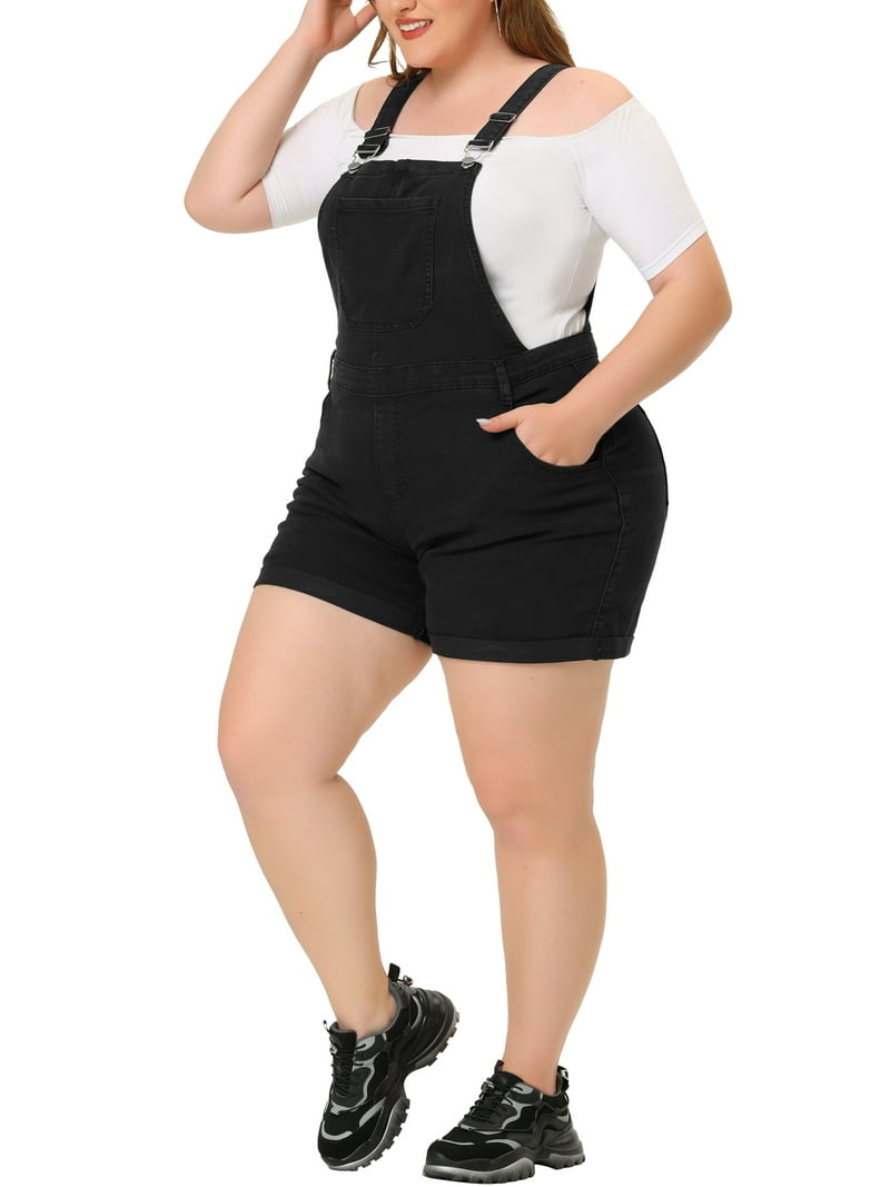 サロペット・オーバーオール・オールインワン CARLA Lady handsome all in one / Black Agnes Orinda Plus Size Overall Shorts, Black Denim Jumpsuit