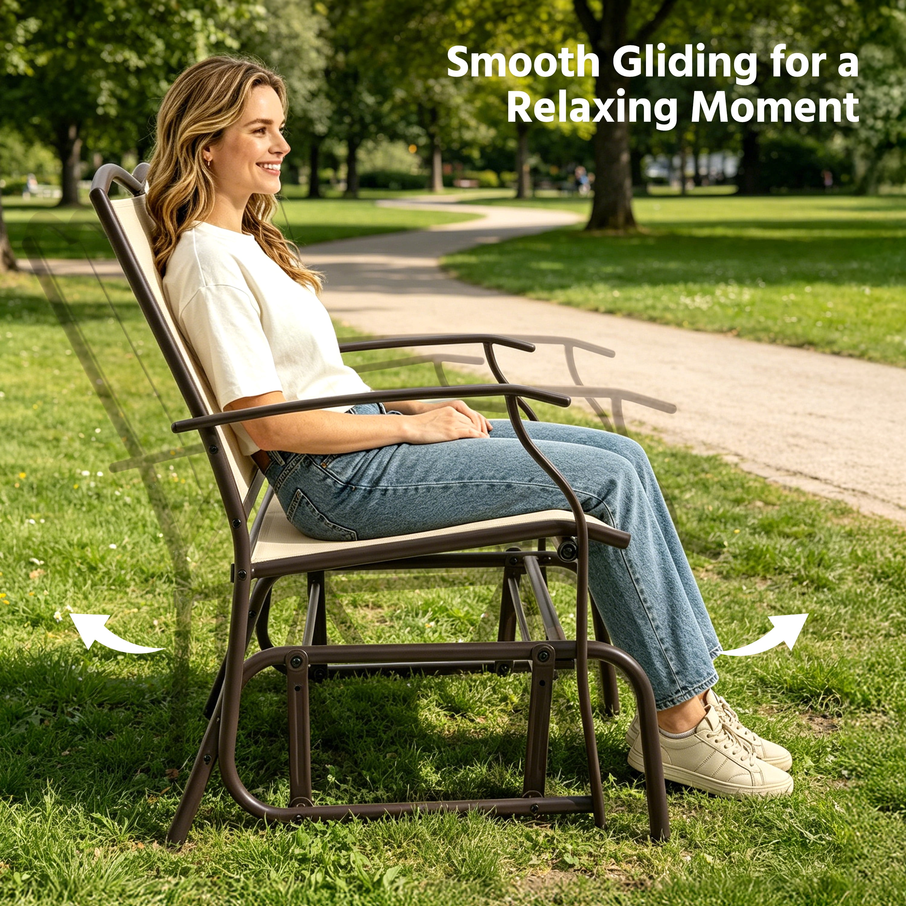 Alden Design 2-Person Patio Swing Glider Bench Weather-resistant Texteline for Outdoor, Beige