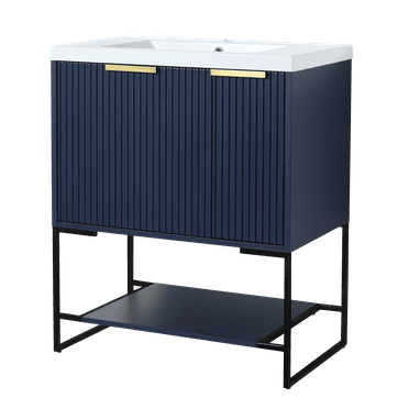 30 Inch Freestanding Bathroom Vanity with Resin Basin, 30x18 with Black Feet, Navy Blue