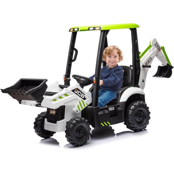 4-in-1 12V Ride-On Construction Vehicle, JCB Licensed Tractor, Excavator & Bulldozer with Removable Tent, Remote Control, EVA Tires, 2-4 MPH